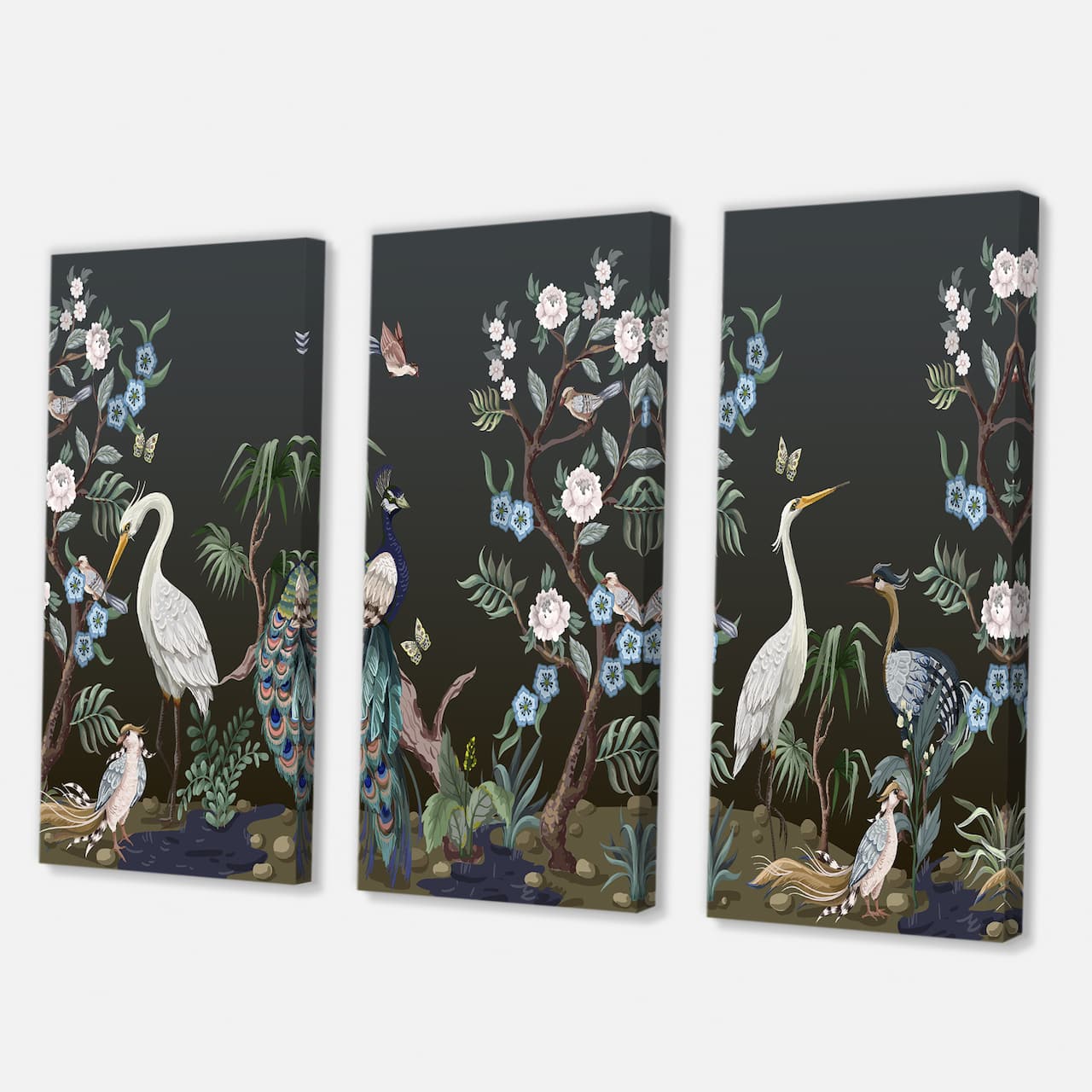 Designart - Chinoiserie With Birds and Peonies IV - Traditional Canvas Wall Art Print